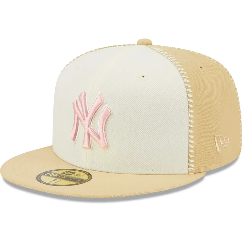 cappelli-piatta-beige-regolato-rosa-59fifty-seam-stitch-dei-new-york-yankees-mlb-di-new-era