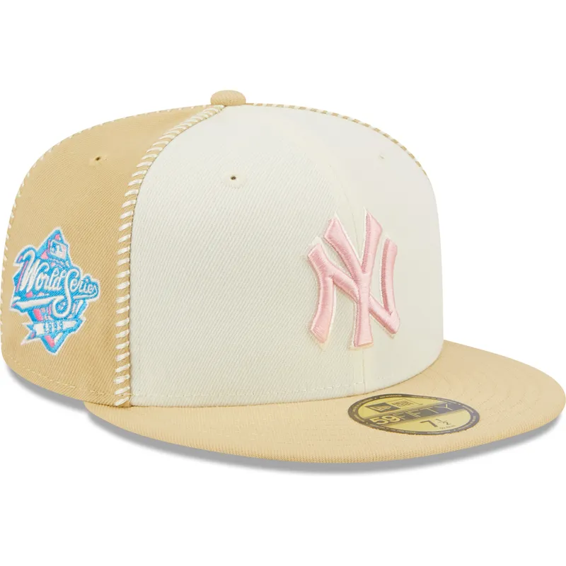 cappelli-piatta-beige-regolato-rosa-59fifty-seam-stitch-dei-new-york-yankees-mlb-di-new-era
