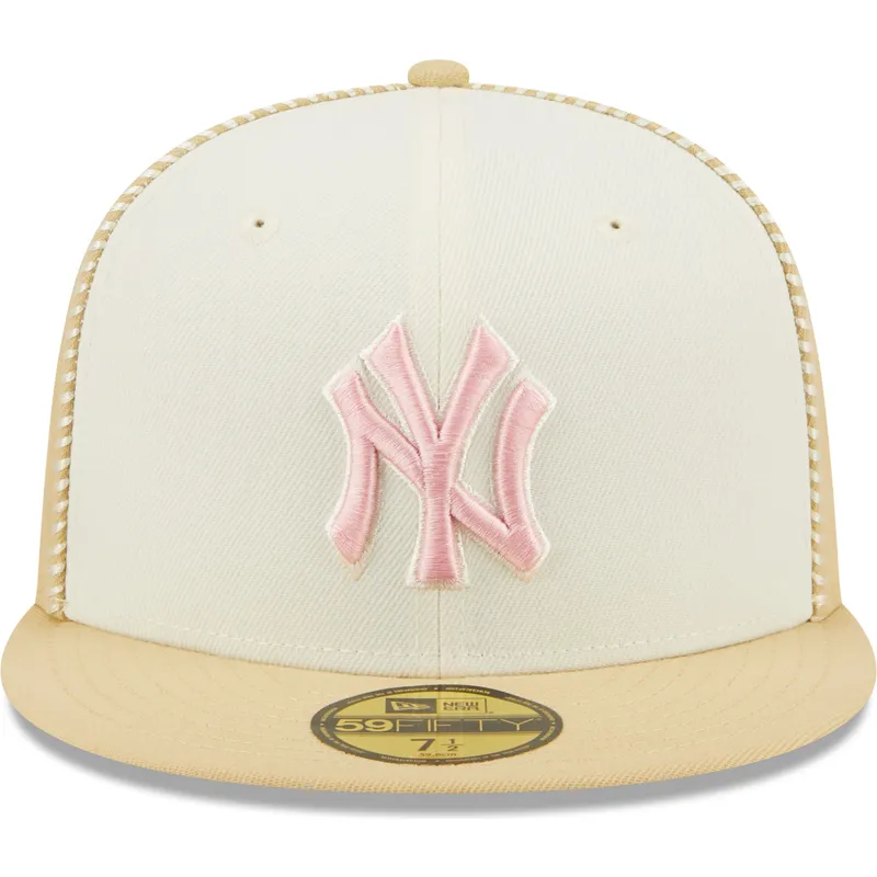 cappelli-piatta-beige-regolato-rosa-59fifty-seam-stitch-dei-new-york-yankees-mlb-di-new-era