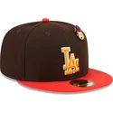 plaska-czapka-brazowo-czerwona-dopasowana-59fifty-the-elements-fire-pin-los-angeles-dodgers-mlb-new-era