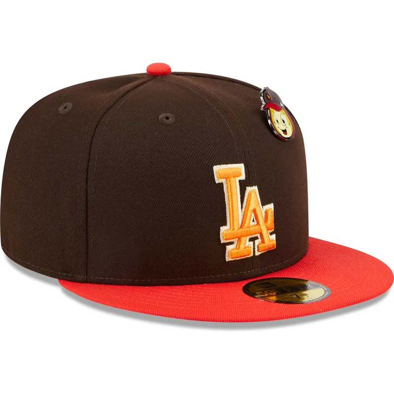 flad-brun-og-rod-justeret-59fifty-the-elements-fire-pin-kasket-fra-los-angeles-dodgers-mlb-af-new-era