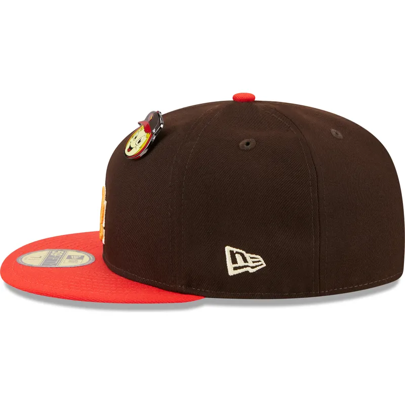 plaska-czapka-brazowo-czerwona-dopasowana-59fifty-the-elements-fire-pin-los-angeles-dodgers-mlb-new-era