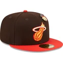 brun-och-rod-platt-keps-justerad-59fifty-the-elements-fire-pin-fran-miami-heat-nba-av-new-era