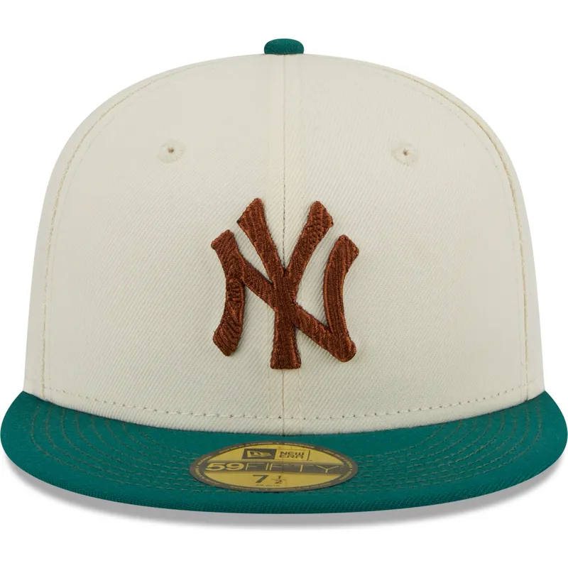 cappello-piatto-grigio-e-verde-chiuso-con-logo-marrone-59fifty-camp-dei-new-york-yankees-mlb-di-new-era