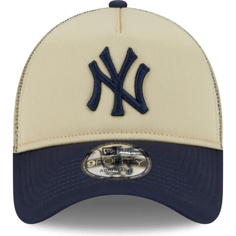 gorra-trucker-beige-y-azul-marino-9forty-a-frame-all-day-trucker-de-new-york-yankees-mlb-de-new-era
