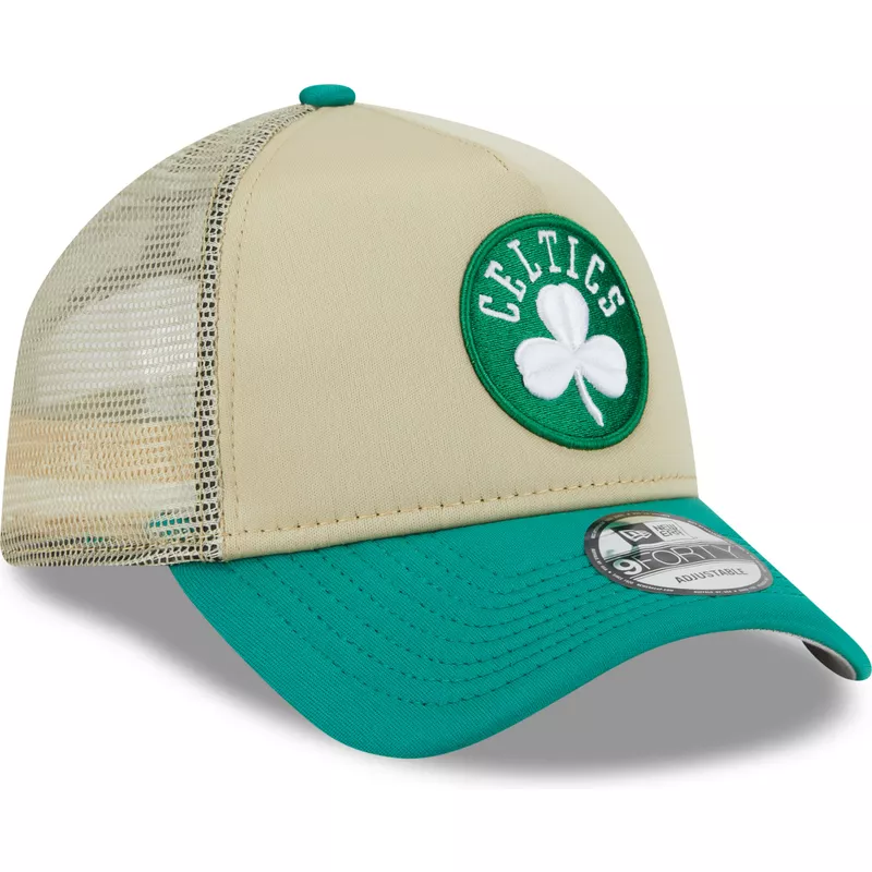 new-era-9forty-a-frame-all-day-trucker-boston-celtics-nba-beige-and-green-trucker-hat