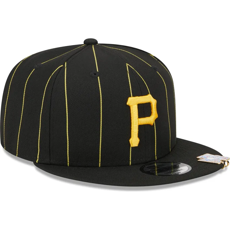 cappello-piatto-nero-snapback-9fifty-pinstripe-visor-clip-di-pittsburgh-pirates-mlb-di-new-era