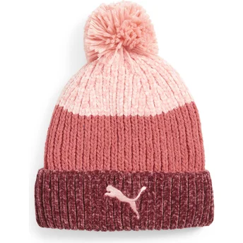 Bonnet rouge et rose avec pompom pour femme Puma