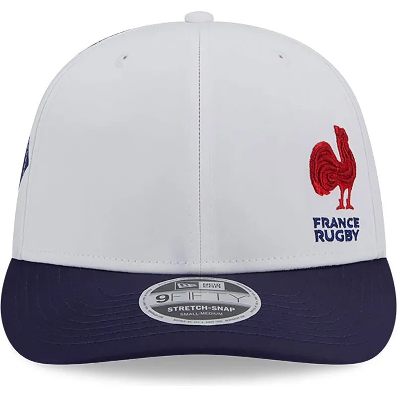 weisse-und-blaue-gebogene-snapback-kappe-9fifty-stretch-snap-flawless-von-french-rugby-federation-ffr-von-new-era