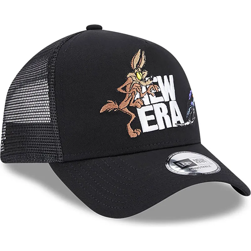 mutzen-gebogen-schwarz-snapback-a-frame-der-coyote-y-correcaminos-looney-tunes-von-new-era