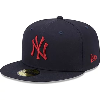 New Era Flat Brim Red Logo 59FIFTY League Essential New York Yankees MLB Navy Blue Fitted Cap