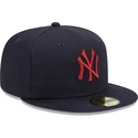 casquette-plate-bleue-marine-ajustee-avec-logo-rouge-59fifty-league-essential-new-york-yankees-mlb-new-era