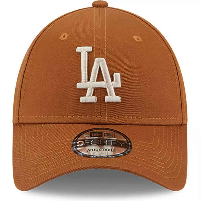 new-era-curved-brim-9forty-league-essential-los-angeles-dodgers-mlb-brown-adjustable-cap-with-beige-logo