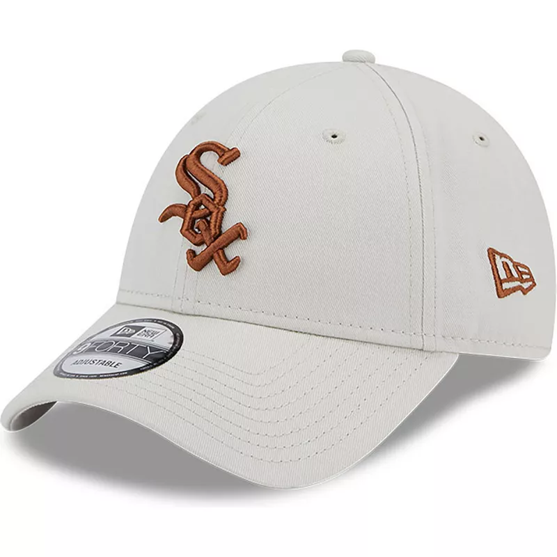 new-era-curved-brim-brown-logo-9forty-league-essential-chicago-white-sox-mlb-beige-adjustable-cap