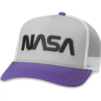 Casquette trucker grise, blanche et violette snapback NASA Riptide Valin American Needle