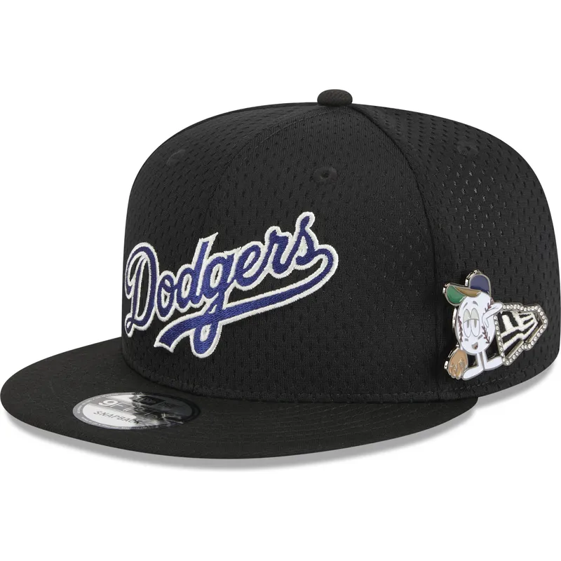 cappello-piatto-nero-snapback-9fifty-post-up-pin-dei-los-angeles-dodgers-mlb-di-new-era
