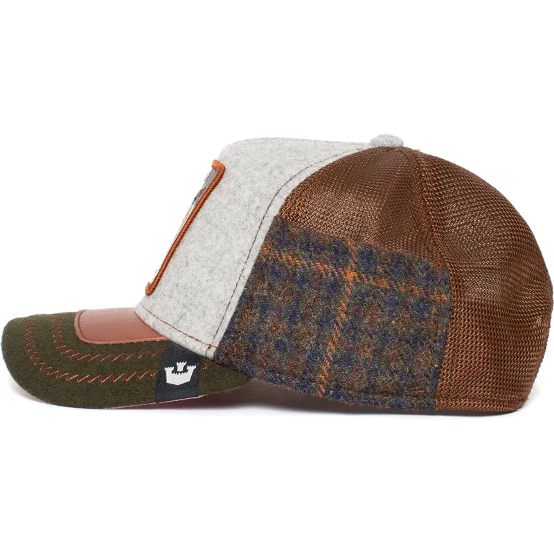 trucker-cap-grau-braun-und-grun-eule-cum-laude-ass-play-the-farm-von-goorin-bros