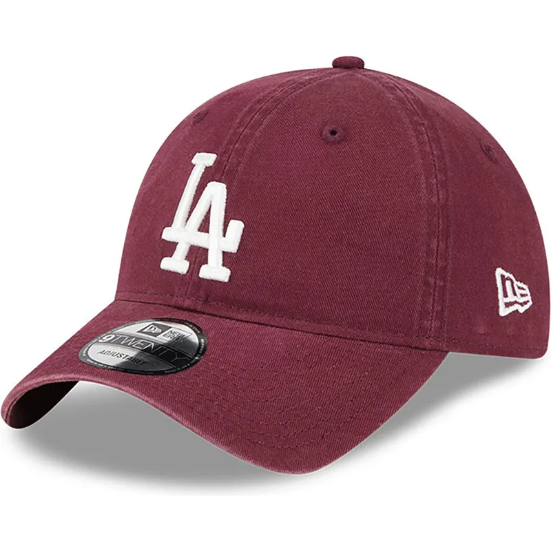 mutzen-gebogen-rot-verstellbares-band-granate-9twenty-league-essential-der-los-angeles-dodgers-mlb-von-new-era