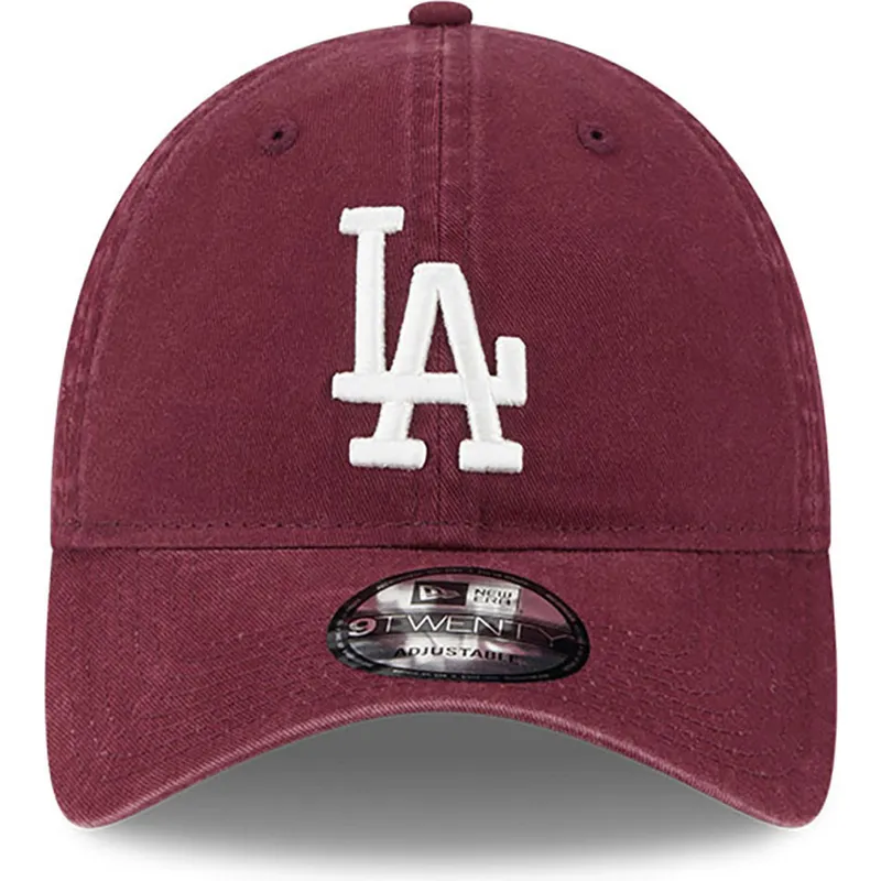 mutzen-gebogen-rot-verstellbares-band-granate-9twenty-league-essential-der-los-angeles-dodgers-mlb-von-new-era