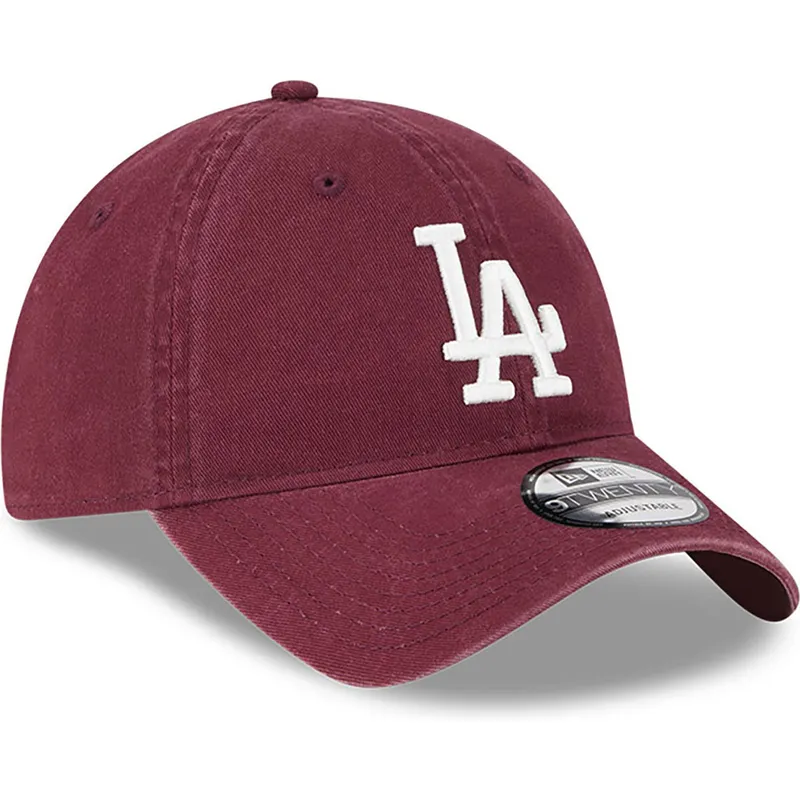 mutzen-gebogen-rot-verstellbares-band-granate-9twenty-league-essential-der-los-angeles-dodgers-mlb-von-new-era
