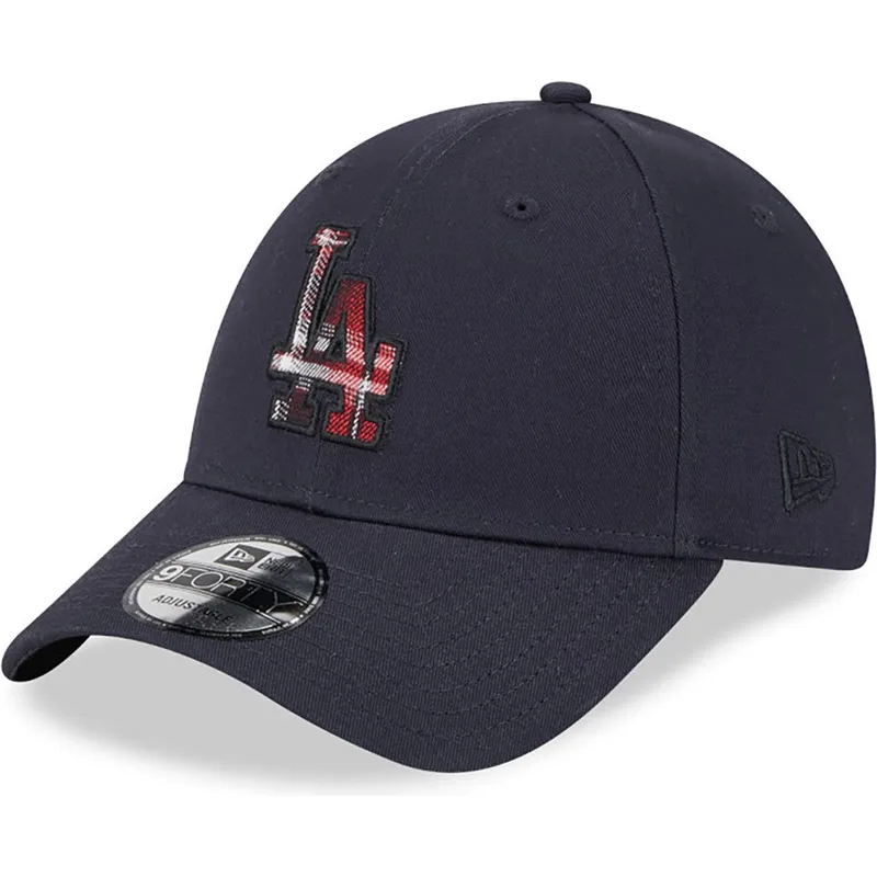 marineblaue-verstellbare-curved-cap-9forty-check-infill-der-los-angeles-dodgers-mlb-von-new-era