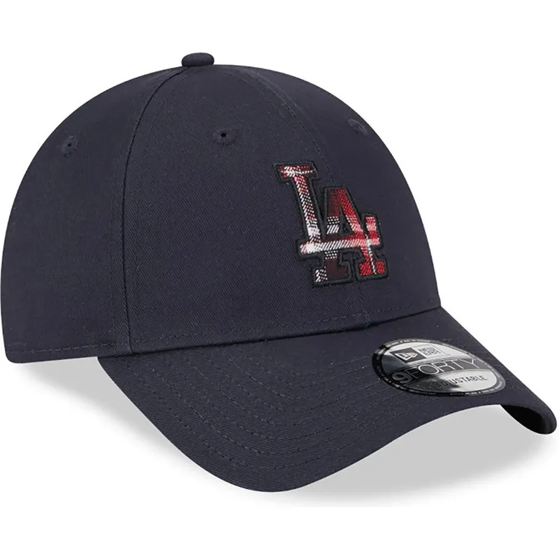 cappellino-curvo-blu-marino-regolabile-9forty-check-infill-dei-los-angeles-dodgers-mlb-di-new-era