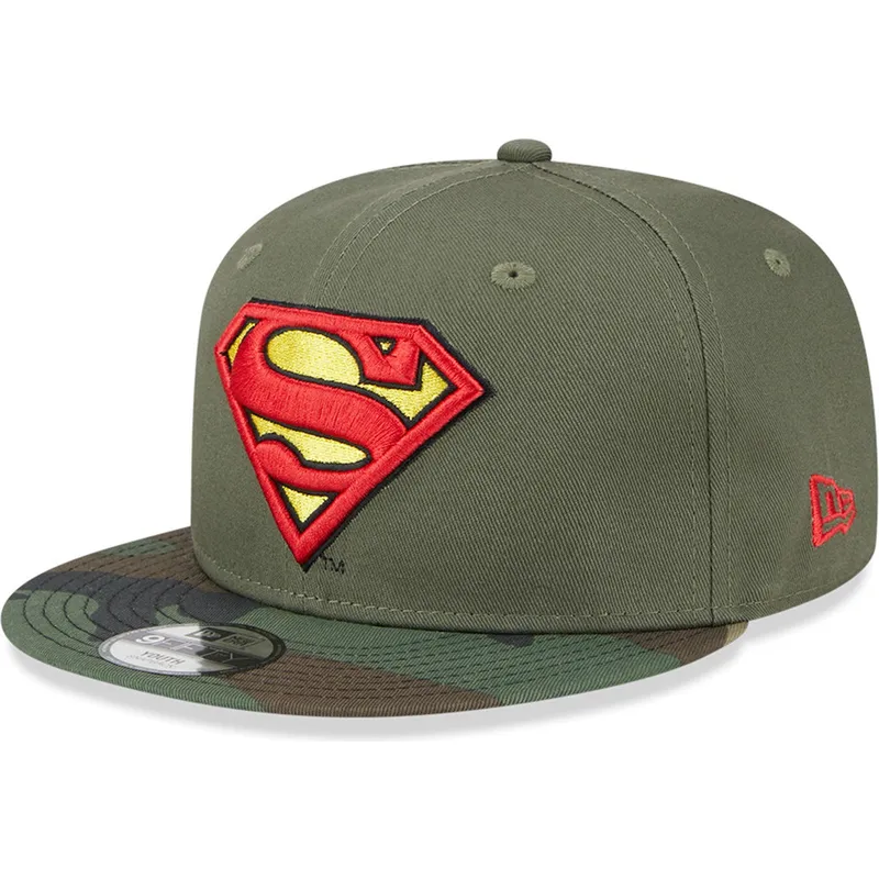 cappelli-piatta-verde-snapback-per-bambino-camuflaje-9fifty-dei-superman-dc-comics-di-new-era