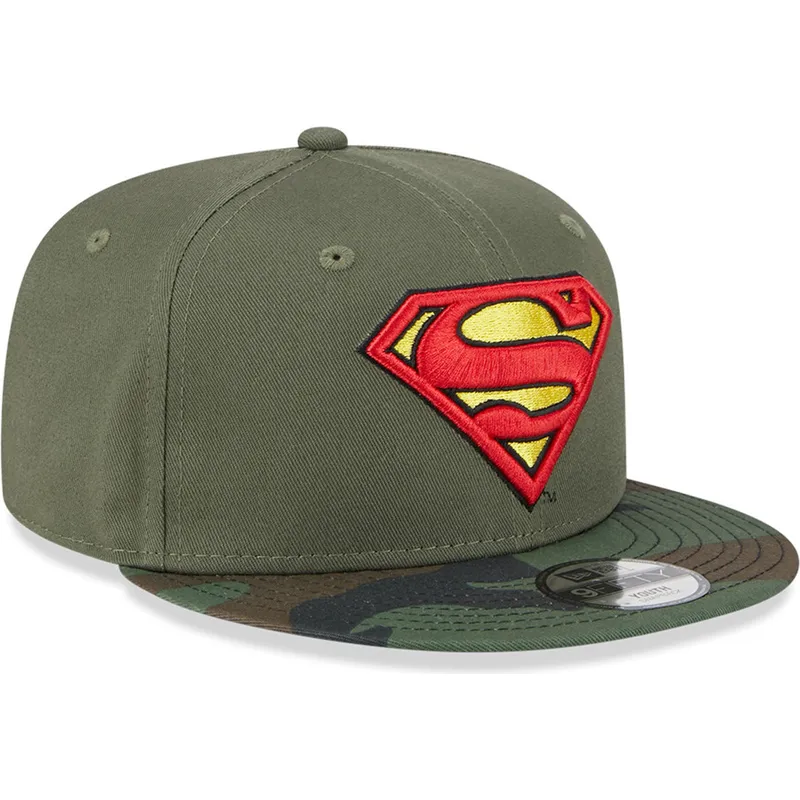 cappelli-piatta-verde-snapback-per-bambino-camuflaje-9fifty-dei-superman-dc-comics-di-new-era