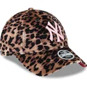 new-era-new-york-yankees-mlb-9forty-velours-damen-kappe-mit-gebogenem-schirm-verstellbar-leopardenmuster-und-rosa-logo