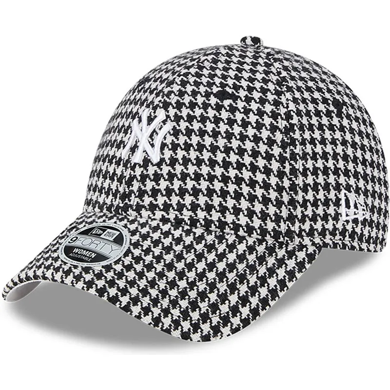 mutzen-gebogen-schwarz-verstellbares-band-9forty-houndstooth-der-new-york-yankees-mlb-von-new-era