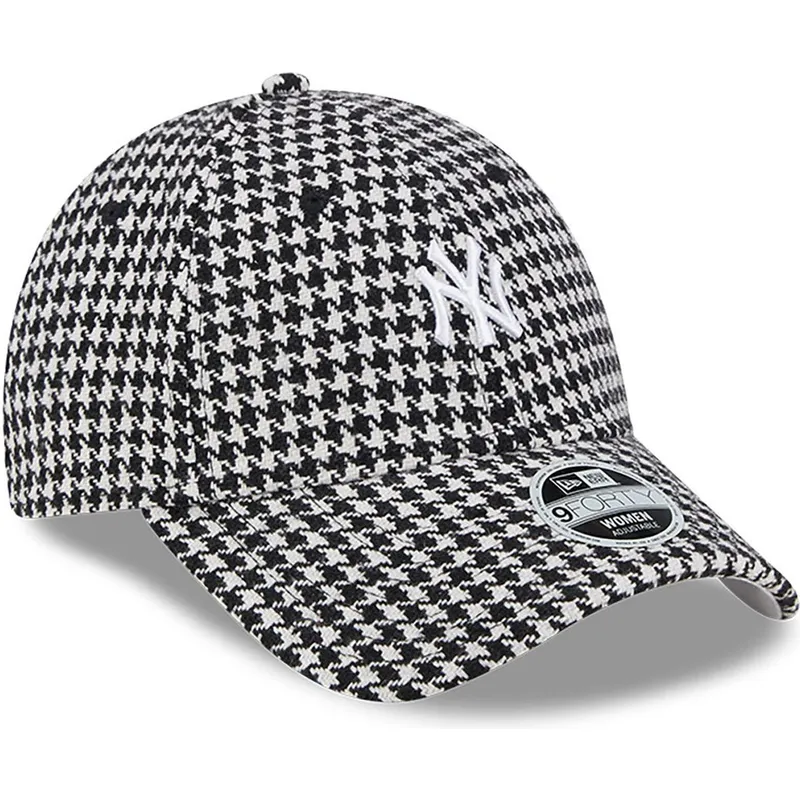 mutzen-gebogen-schwarz-verstellbares-band-9forty-houndstooth-der-new-york-yankees-mlb-von-new-era