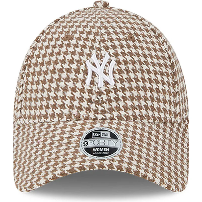 cappelli-curva-marrone-cinghia-regolabile-9forty-houndstooth-dei-new-york-yankees-mlb-di-new-era