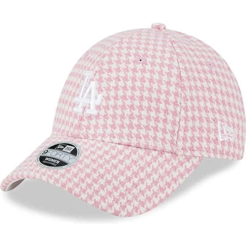 cappelli-curva-rosa-cinghia-regolabile-9forty-houndstooth-dei-los-angeles-dodgers-mlb-di-new-era