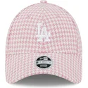 cappellino-curvo-rosa-e-bianco-regolabile-da-donna-9forty-houndstooth-dei-los-angeles-dodgers-mlb-di-new-era
