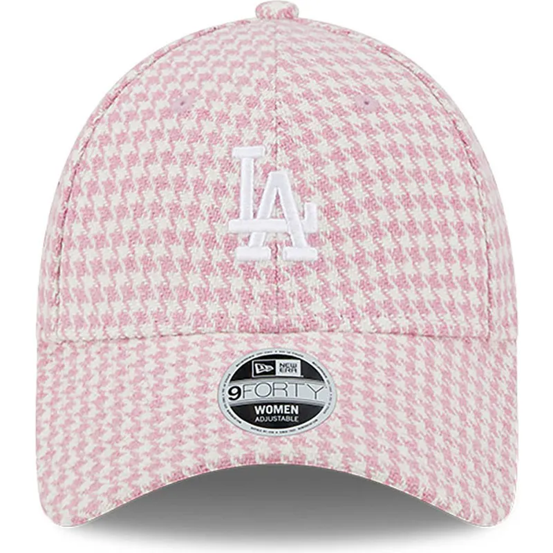 cappelli-curva-rosa-cinghia-regolabile-9forty-houndstooth-dei-los-angeles-dodgers-mlb-di-new-era