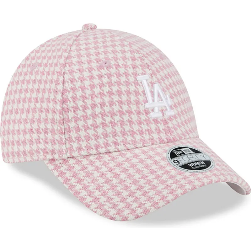 cappelli-curva-rosa-cinghia-regolabile-9forty-houndstooth-dei-los-angeles-dodgers-mlb-di-new-era