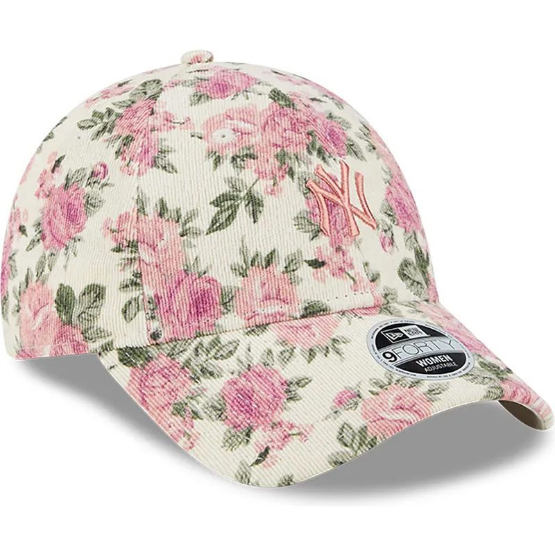 mutzen-gebogen-beige-verstellbares-band-rosa-9forty-floral-cord-der-new-york-yankees-mlb-von-new-era