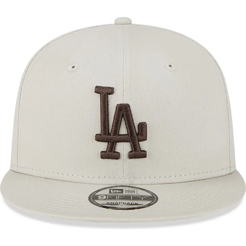 mutzen-flach-beige-snapback-marron-9fifty-league-essential-der-los-angeles-dodgers-mlb-von-new-era