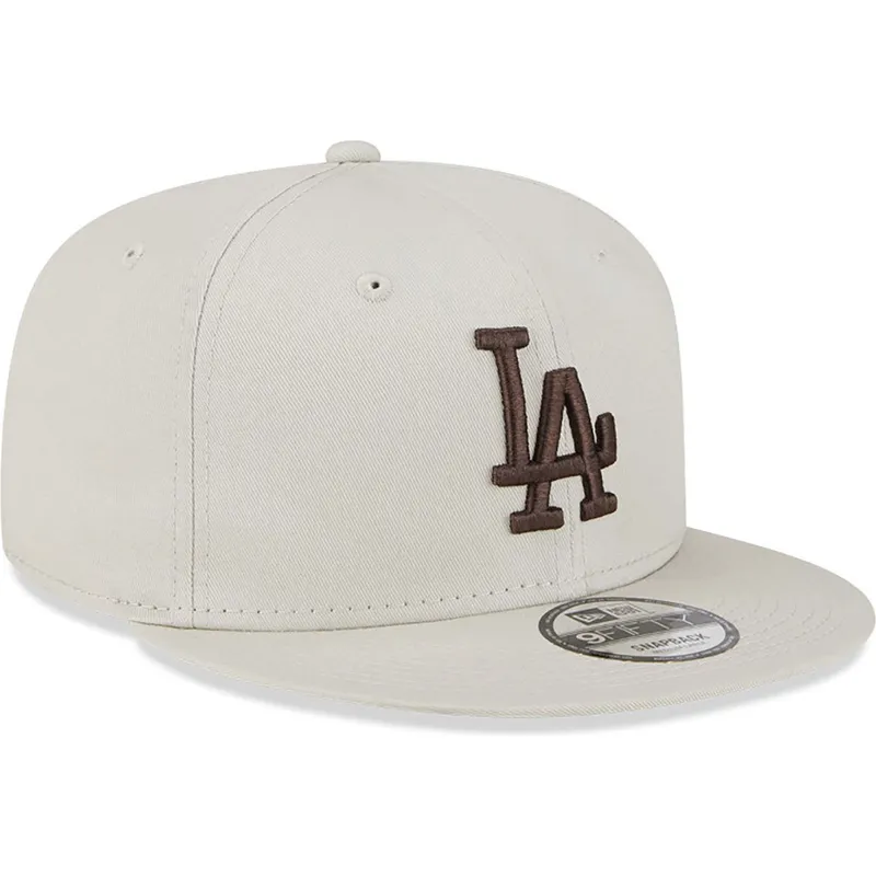 mutzen-flach-beige-snapback-marron-9fifty-league-essential-der-los-angeles-dodgers-mlb-von-new-era