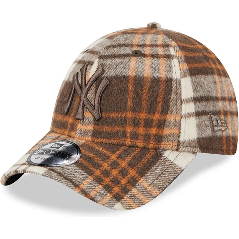 mutzen-gebogen-braun-verstellbares-band-9forty-check-der-new-york-yankees-mlb-von-new-era