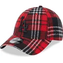 cappelli-curva-rosso-cinghia-regolabile-negro-9forty-check-dei-los-angeles-dodgers-mlb-di-new-era