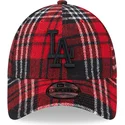 casquette-courbee-rouge-ajustable-avec-logo-noir-9forty-check-los-angeles-dodgers-mlb-new-era