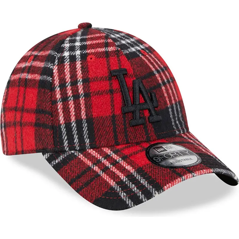 mutzen-gebogen-rot-verstellbares-band-negro-9forty-check-der-los-angeles-dodgers-mlb-von-new-era