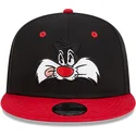 schwarze-und-rote-flache-snapback-kappe-9fifty-von-silvestre-looney-tunes-von-new-era
