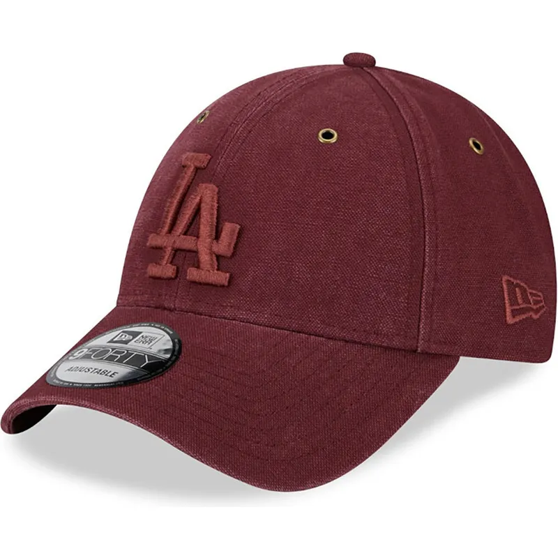 cappelli-curva-rosso-cinghia-regolabile-granate-granate-9forty-washed-canvas-dei-los-angeles-dodgers-mlb-di-new-era