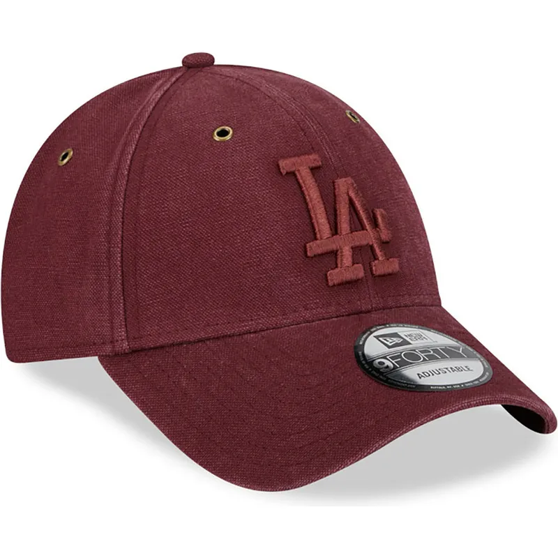 cappelli-curva-rosso-cinghia-regolabile-granate-granate-9forty-washed-canvas-dei-los-angeles-dodgers-mlb-di-new-era