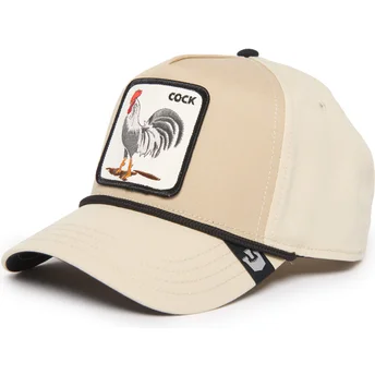 Böjd beige snapback-keps med tupp Cock Rooster 100 The Farm All Over Canvas från Goorin Bros.