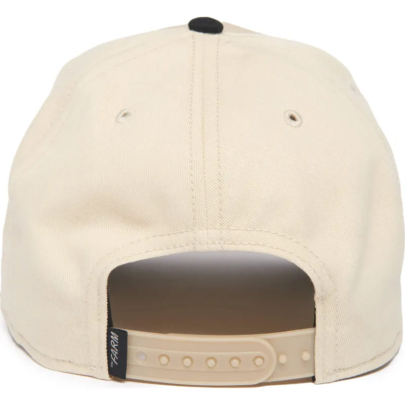 beige-gebogene-snapback-kappe-hahn-cock-rooster-100-the-farm-all-over-canvas-von-goorin-bros