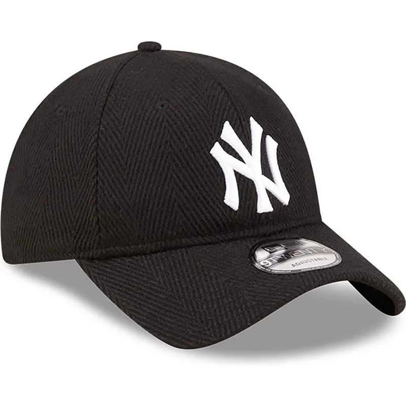 schwarze-verstellbare-gebogene-kappe-9twenty-herringbone-der-new-york-yankees-mlb-von-new-era