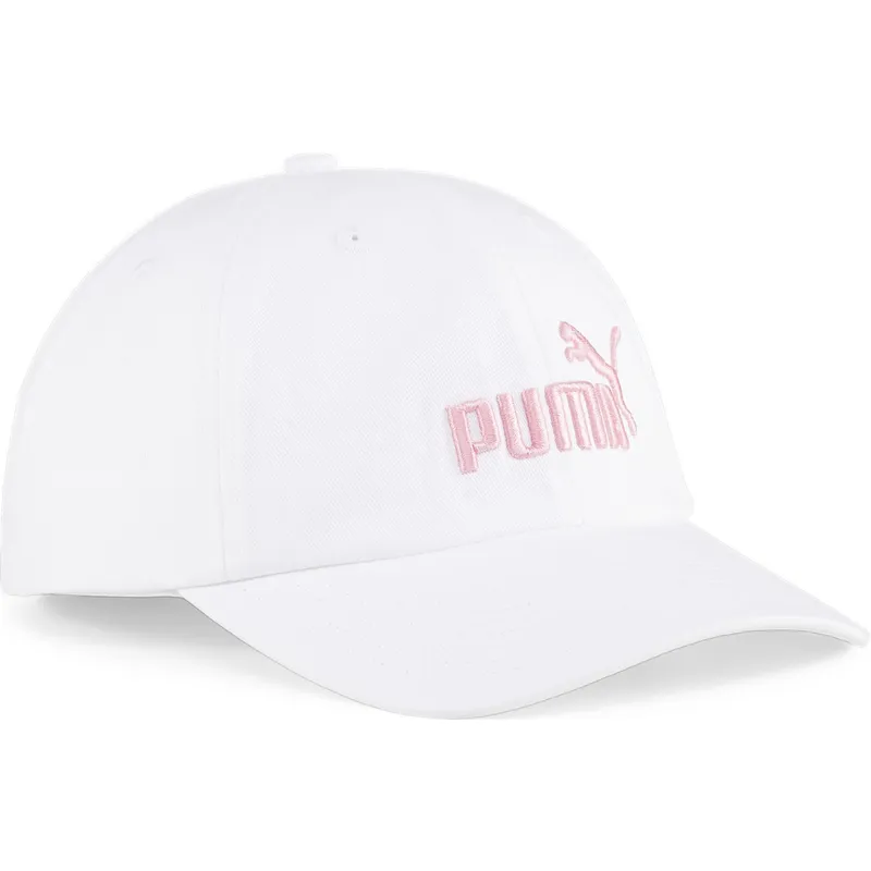 cappellino-bianco-regolabile-con-visiera-curva-e-logo-rosa-essentials-no1-di-puma